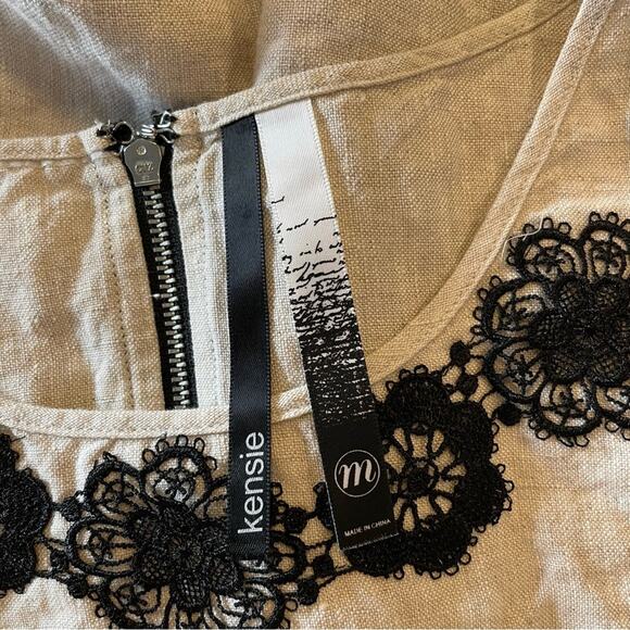 Kensie Linen Embroidered Sundress Oatmeal Cream Dress Medium - Picture 6 of 7